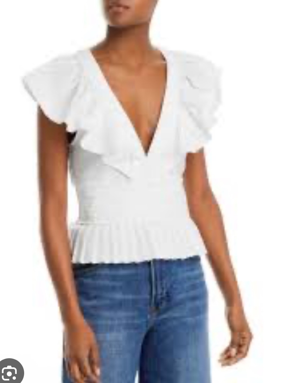 Ramy Brook Emilia White Ruffle Flutter Sleeve Top Large NEW tags